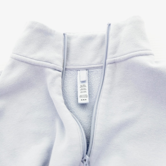 SKIMS Cotton Fleece Cropped Half Zip Periwinkle Pullover Sweatshirt Womens M - Picture 5 of 7